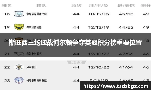 斯旺西主场迎战博尔顿争夺英冠积分榜重要位置